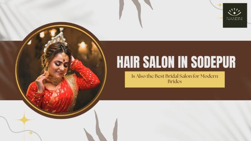 A bride getting her hairstyle done by a professional stylist at the best hair salon in Sodepur, preparing for her wedding day at the best bridal salon.